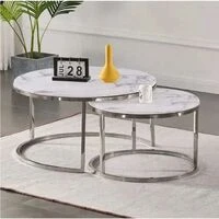 Accent Marble Top Nesting Tables with Silver Frame  HOMZY
