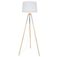 Wood and Polished Chrome Standing Lamp with White Fabric Shade | SL084  HOMZY  SL084 CH/WHITE