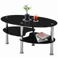 3-Tier Coffee Table - Oval - Black glass - Assembled - Silver legs  HOMZY  CT65BL