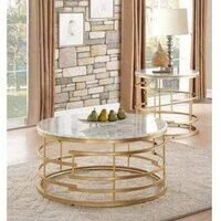 Designer Concepts Deborah White Marble Top Coffee Table Set Of 3  HOMZY