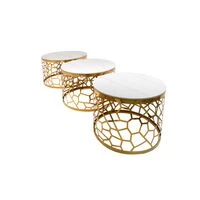 Designer Concepts Elodie White Marble top Coffee Table hexagon design 3pce  HOMZY