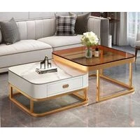 Designer Concepts Tori Nesting Coffee Table - White And Gold  HOMZY
