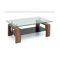 Rectangle glass coffee table with brown legs - Assembled  HOMZY  CT37A