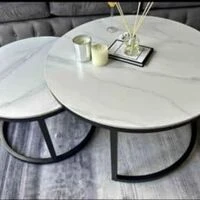 Round Coffee Table Set - Nesting - Large White - Metal frame  HOMZY  CT211WN1