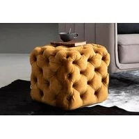 Barkley Velvet Tufted Cube Ottoman - Aged Mustard  HOMZY