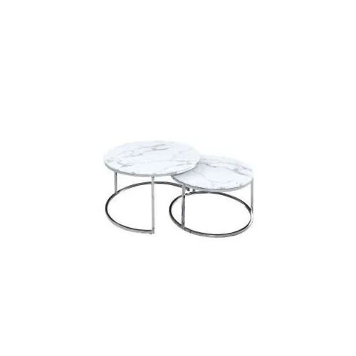 Accent Marble Top Nesting Tables with Silver Frame  HOMZY