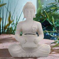 Buddha Statue - Solar Power Light - Polystone - White Design  HOMZY  095500300