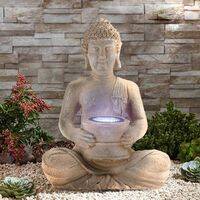 Buddha Statue - Solar Powered Light - Polystone Garden Light - Brown Design  HOMZY  095500290