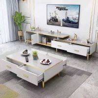 Two Drawer Coffee Table - White Marble - Raised - Assembled  HOMZY  CT302GW
