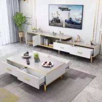 White Modern TV Stand - Extendable - Marble look - Assembled  HOMZY  TVP302WG